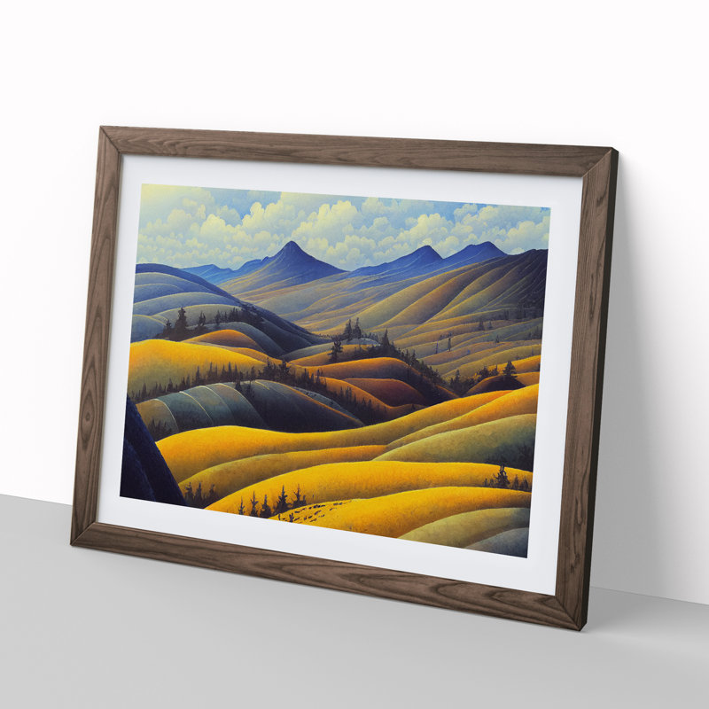 Fierce Spring Meadow Landscape - Single Picture Frame Print, 25cm H x 34cm W x 2cm D, Walnut