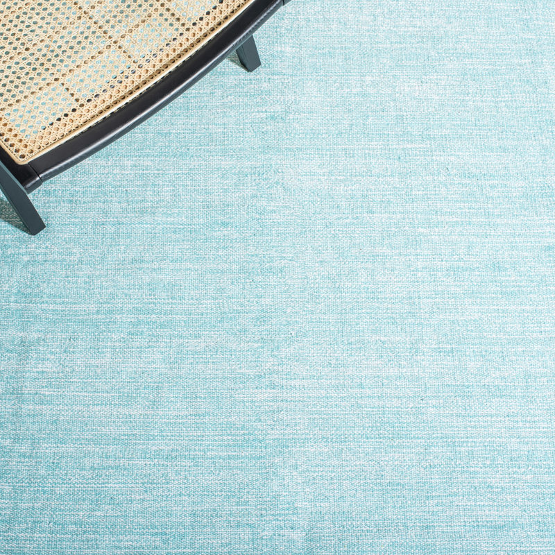 Tapis turquoise en coton tissé à plat à la main Mohnton, Tapis de couloir 2 pi 3 po x 7 pi