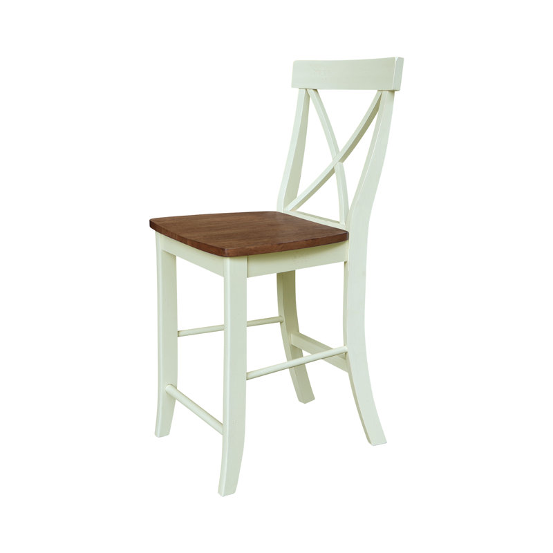 Tabouret de comptoir en bois massif Guzik, Tabouret de comptoir (assise de 24 po de hauteur), Noyer blanc / écorce