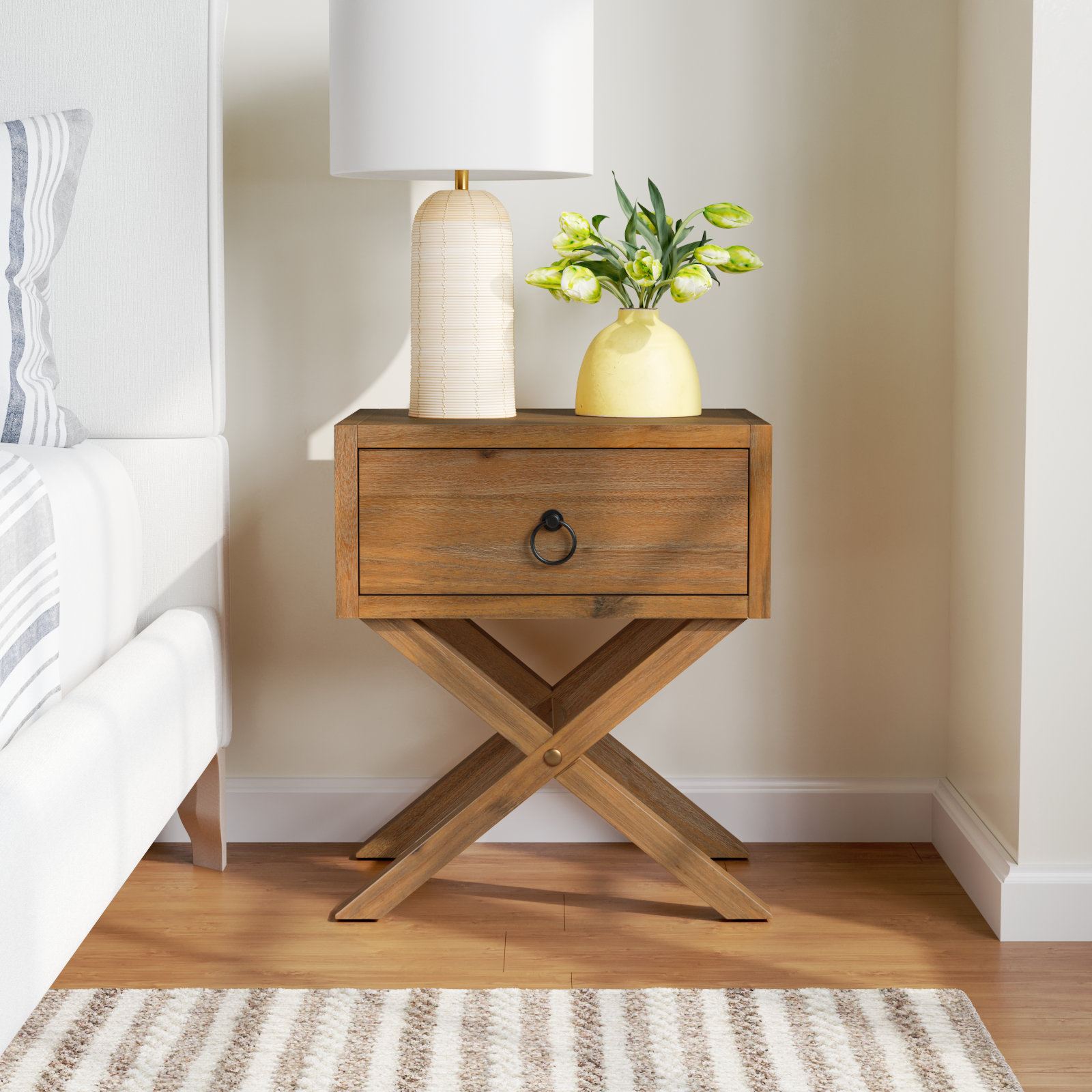 Elin 1-Drawer Acacia Nightstand, Natural