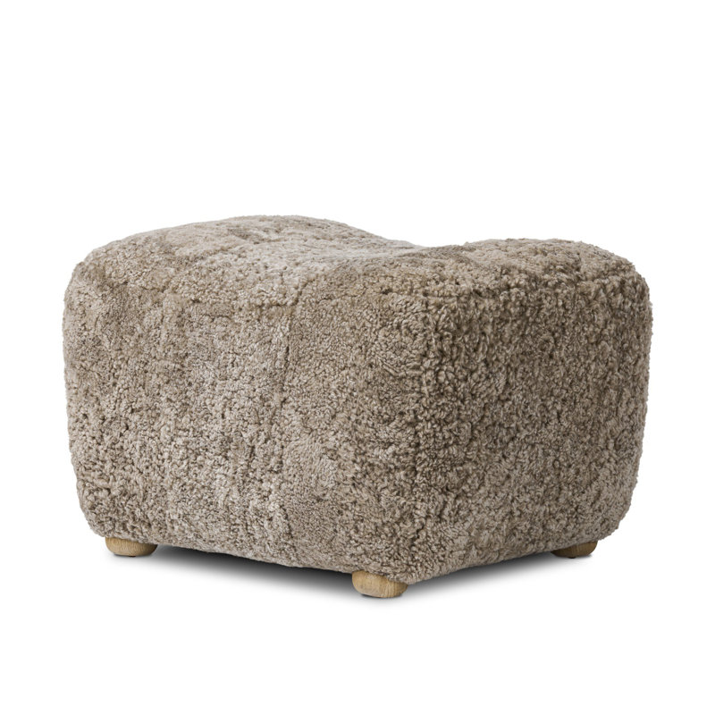 Oslo Ottoman, Taupe Shearling, Worn Oak
