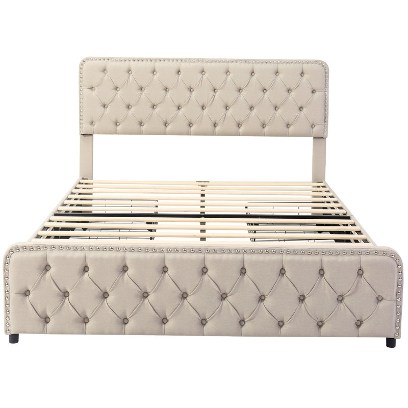 Farlow Upholstered Storage Bed, Beige, European Kingsize (160 x 200cm)