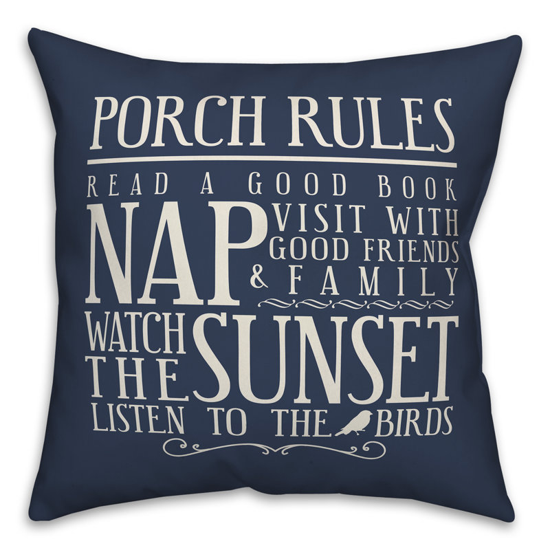 Porch Rules Outdoor Square Pillow Cover & Insert, Blue