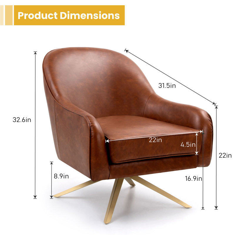 Pokorny 28.4'' Wide Faux Leather Swivel Armchair, Brown