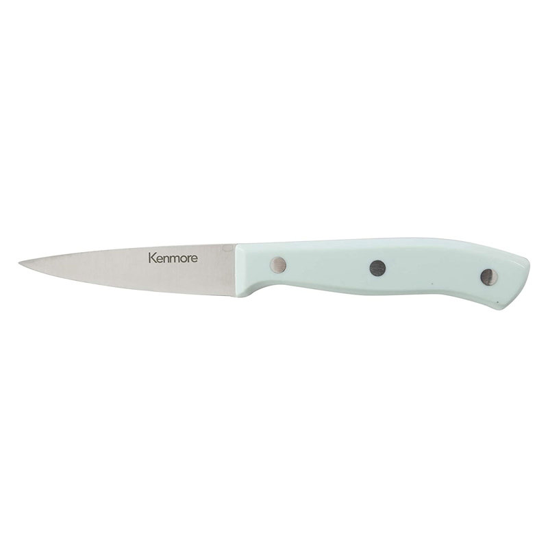 Kenmore Kane 14-Piece Glacier Blue Stainless Steel Cutlery Set with Rubber Wood Block