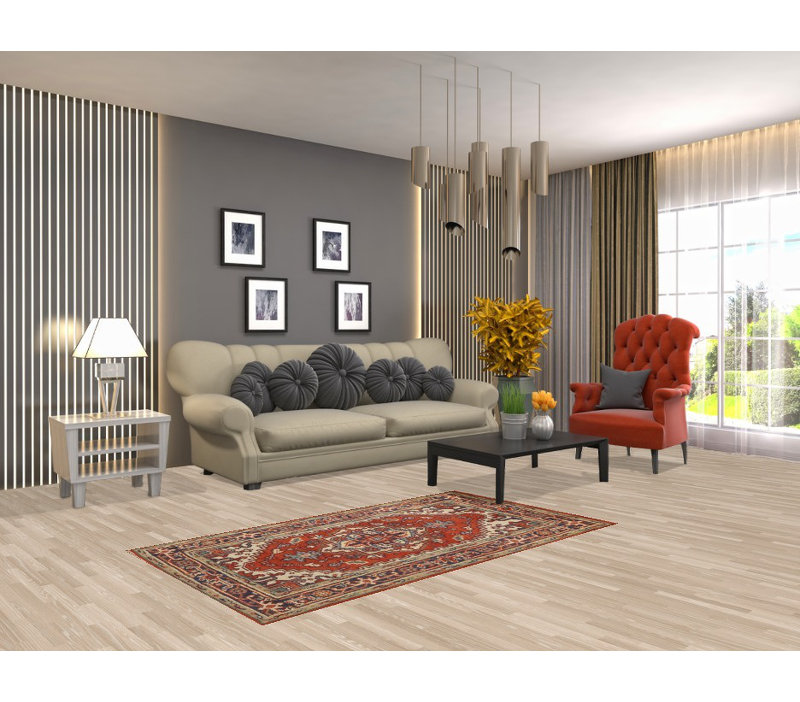 Tapis indien orange en laine 3x5