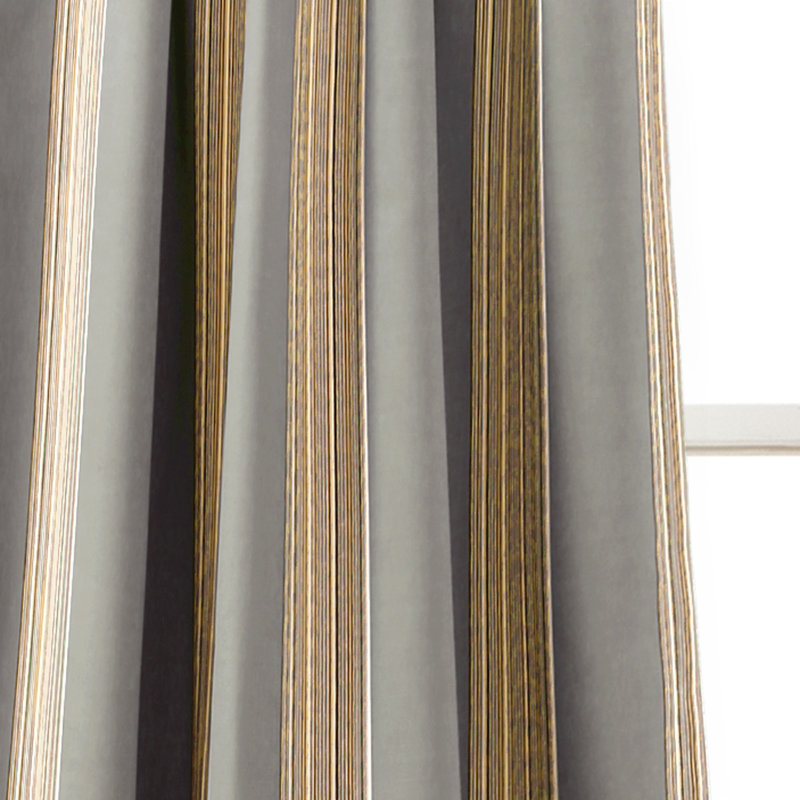 Julia Gray Polyester Stripe Room Darkening Curtain Panels