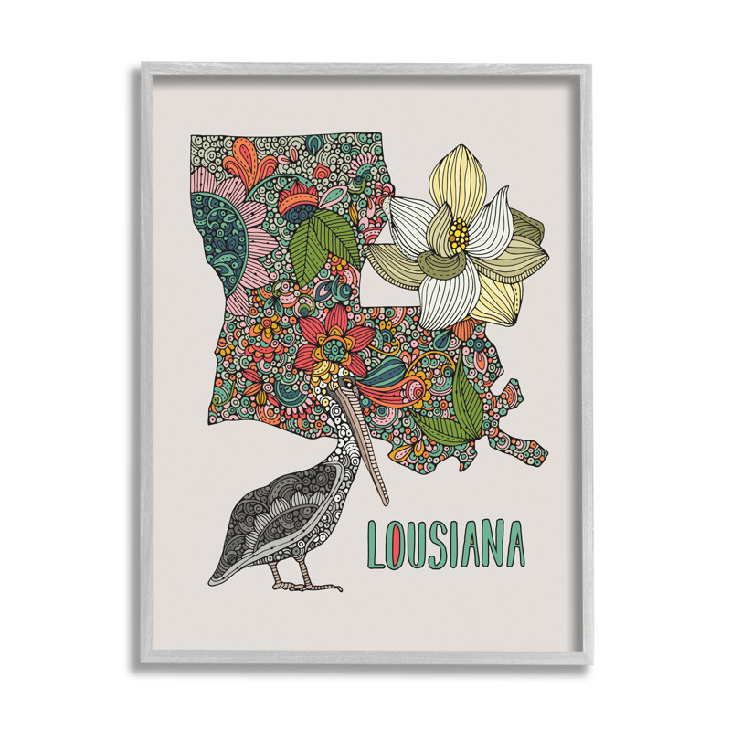 «Blooming Louisiana Magnolia State Pelican Intricate Patterns» par Valentina Harper - cadre flottant, impression sur bois
