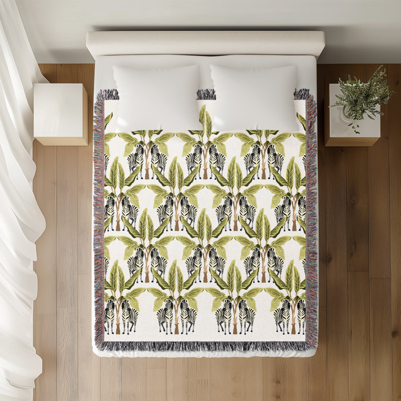 Jeté en mélange de coton Xavier Zebra, L 70 po x l 50 po, Noir / chartreuse / blanc cassé