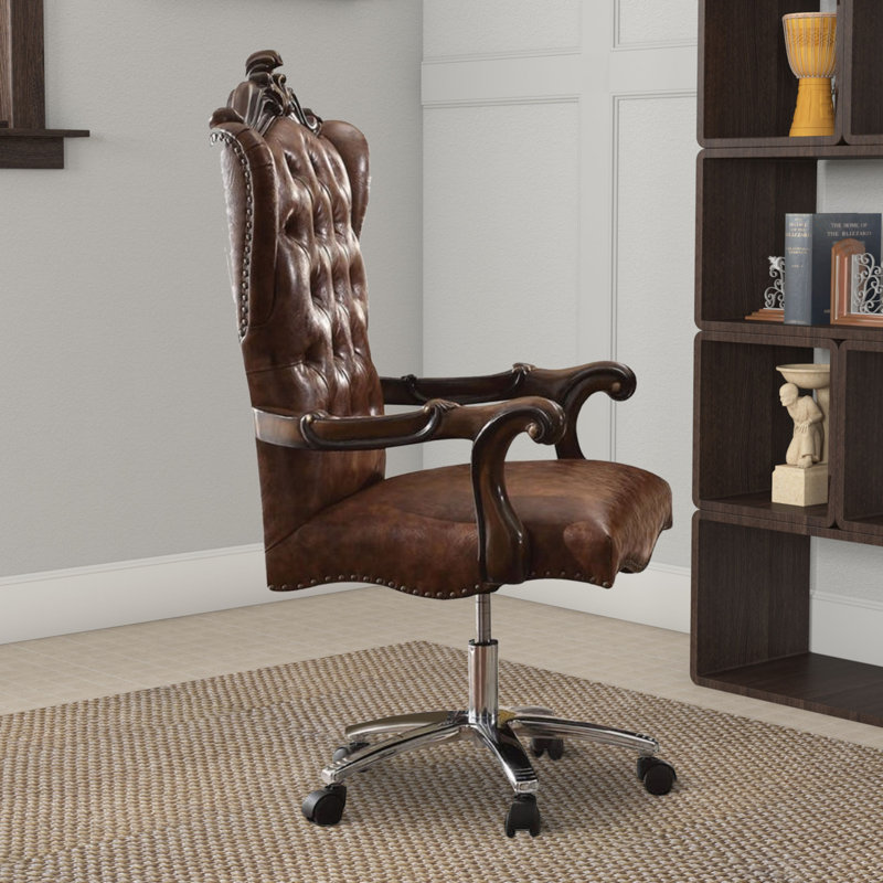 Versailles Executive Swivel Tufted Office Chair, Brown, Cherry