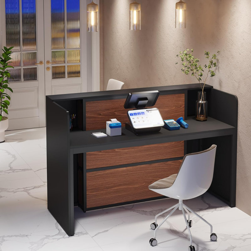 Jacon Rectangular Reception Desk, Black/Walnut