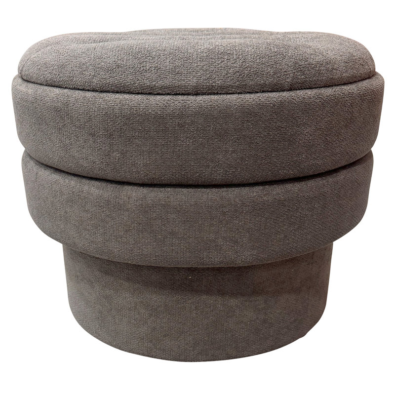 Modern Fabric Round Storage Ottoman, Modern  Round Storage Ottoman - Warm Charcoal