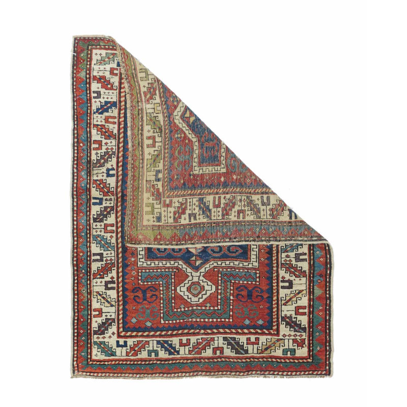 Tapis rouge / brun en laine noué à la main de conception unique 3 pi 1 po x 3 pi 9 po