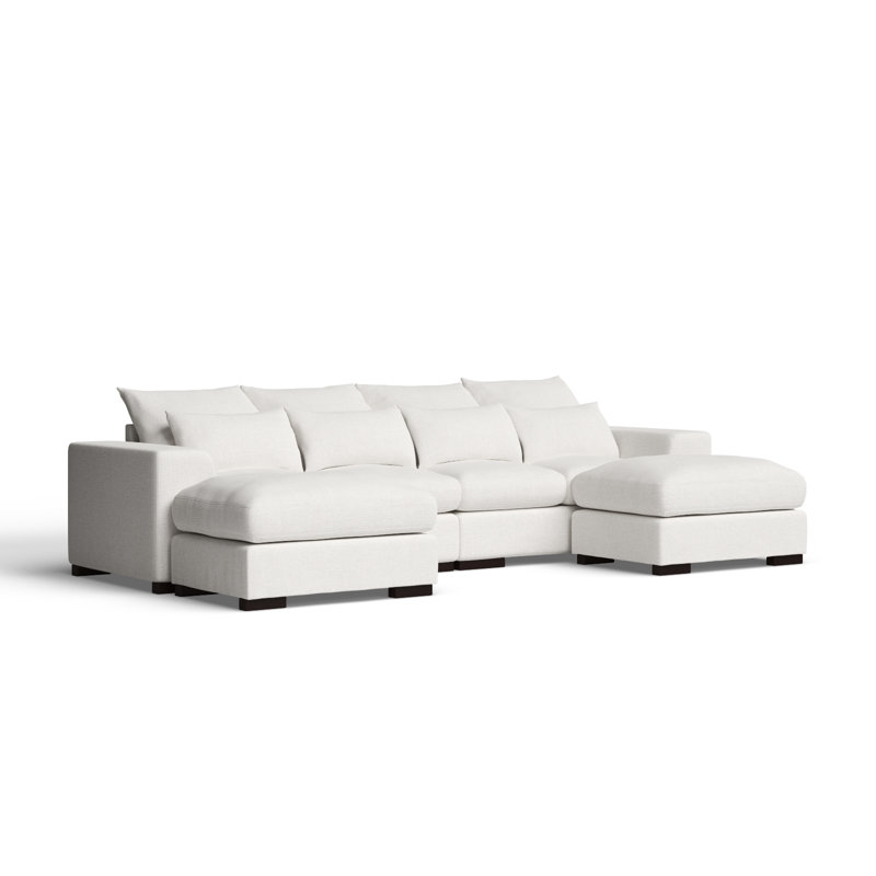 Canapé modulaire en U avec 2 repose-pieds Biaggio, Lin beige, H 34,25 po x l 123,24 po x P 37,8 po