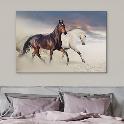 Horse " IDEA4WALL Canvas Print Wall Art Brown & White Horse Duo At Sunset Animals Wildlife Photography Modern Art Southwest Scenic Relax/Calm Warm For Living Room, Bedroom, Office "