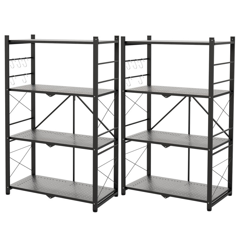 Étagère de serre pliable à 4 niveaux avec étagères grillagées réglables en métal, Black