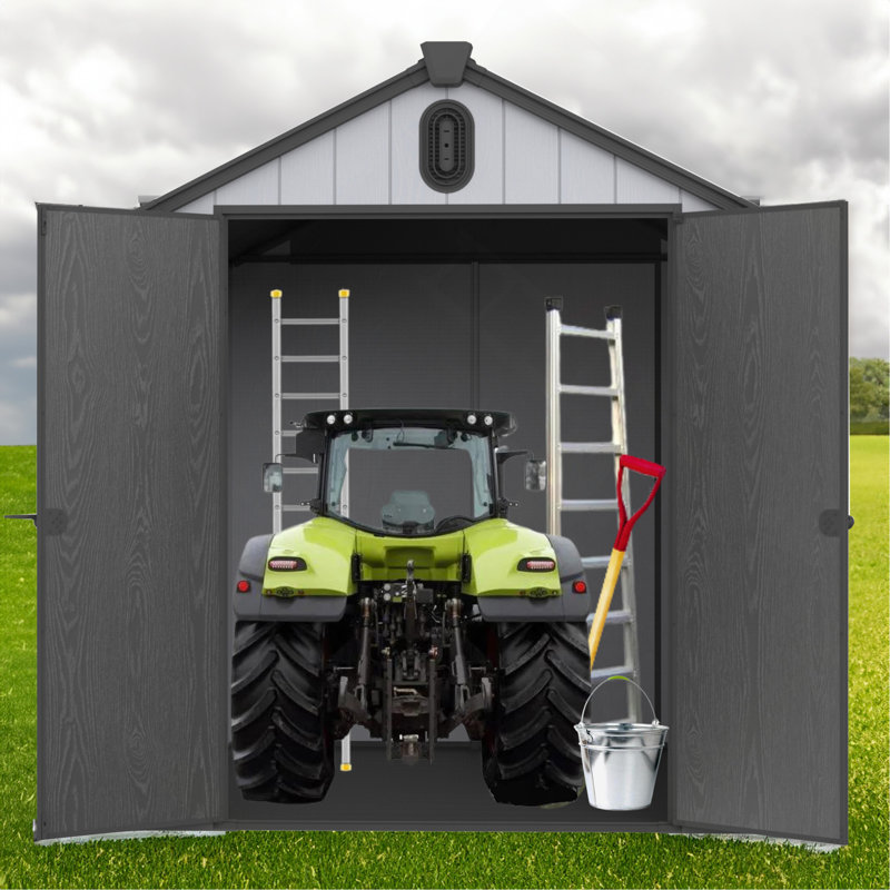 Remise de rangement en plastique et résine pour le jardin, H 87,01 po x l 73,63 po x P 94,49 po, Noir / blanc