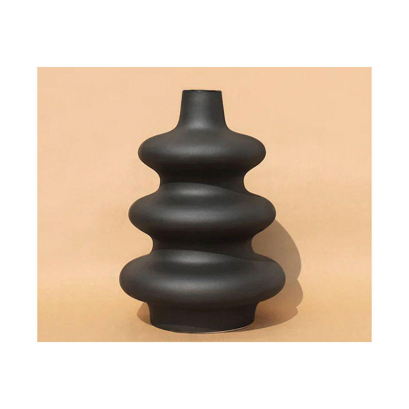 Cuello Ceramic Table Vase, Black, 19cm H x 19cm W x 28cm D