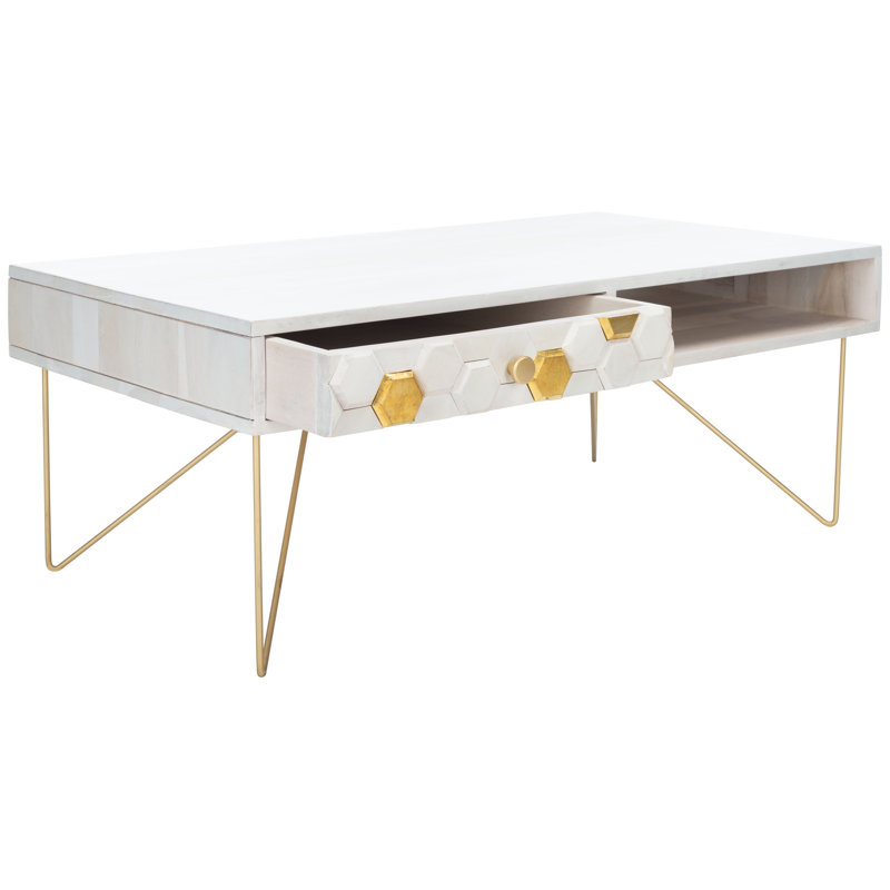 Solid Wood Top Coffee Table, Brass