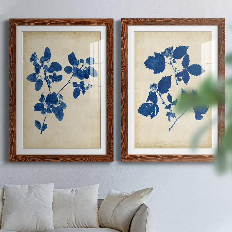Toile encadrée Indigo Leaf Study, H 31,5 po x l 47 po x P 1,5 po, Papier avec cadre érable, Blanc