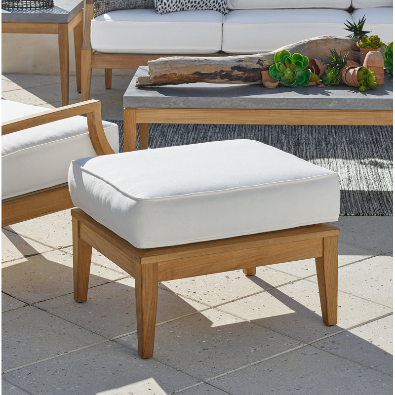 Chesapeake White Teak Outdoor Ottoman with Cushion