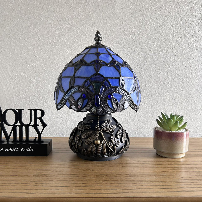 Standwood Tiffany Mini Table Lamp Blue Stained Glass Baroque Style Lavender Included LED Bulb 12"H