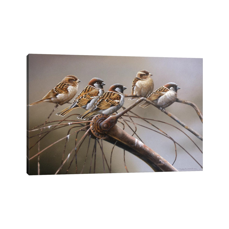 Birds On A Broken Bicycle by Jan Weenink - Wrapped Canvas Print