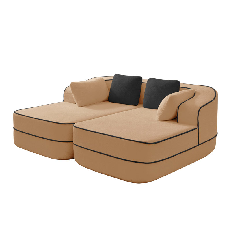 77.2" Teddy Fabric No-Assembly Modular Compression Sofa, Brown