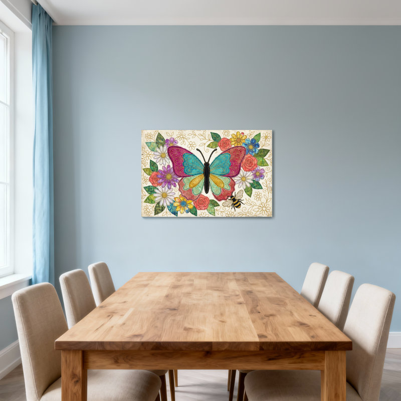 Reproduction d'art sur toile, animaux, papillons, fleurs, abeilles, H 12 po x l 18 po
