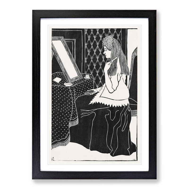 Woman at Dressing Table by Samuel De Mesquita - Picture Frame Painting, 48cm H x 36cm W x 2cm D, Black Framed