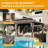 14' X 24' Hardtop Gazebo, Upgraded Metal Gazebo With Drainage System, Dual-Layer Galvanized Steel Roof, Curtain And Netting, Outdoor Shelter Canopy For Patio, Garden, And Backyard, Brown-123203370-123203369