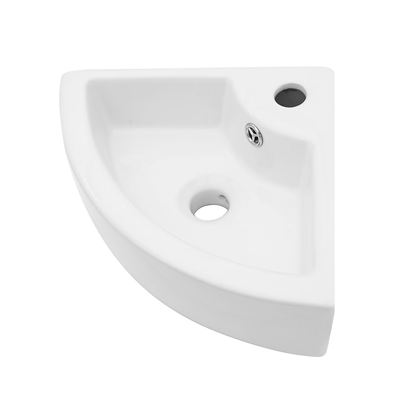 Évier vasque mural en céramique 18 po x 13 po en porcelaine blanche avec trou pour robinet et trop-plein