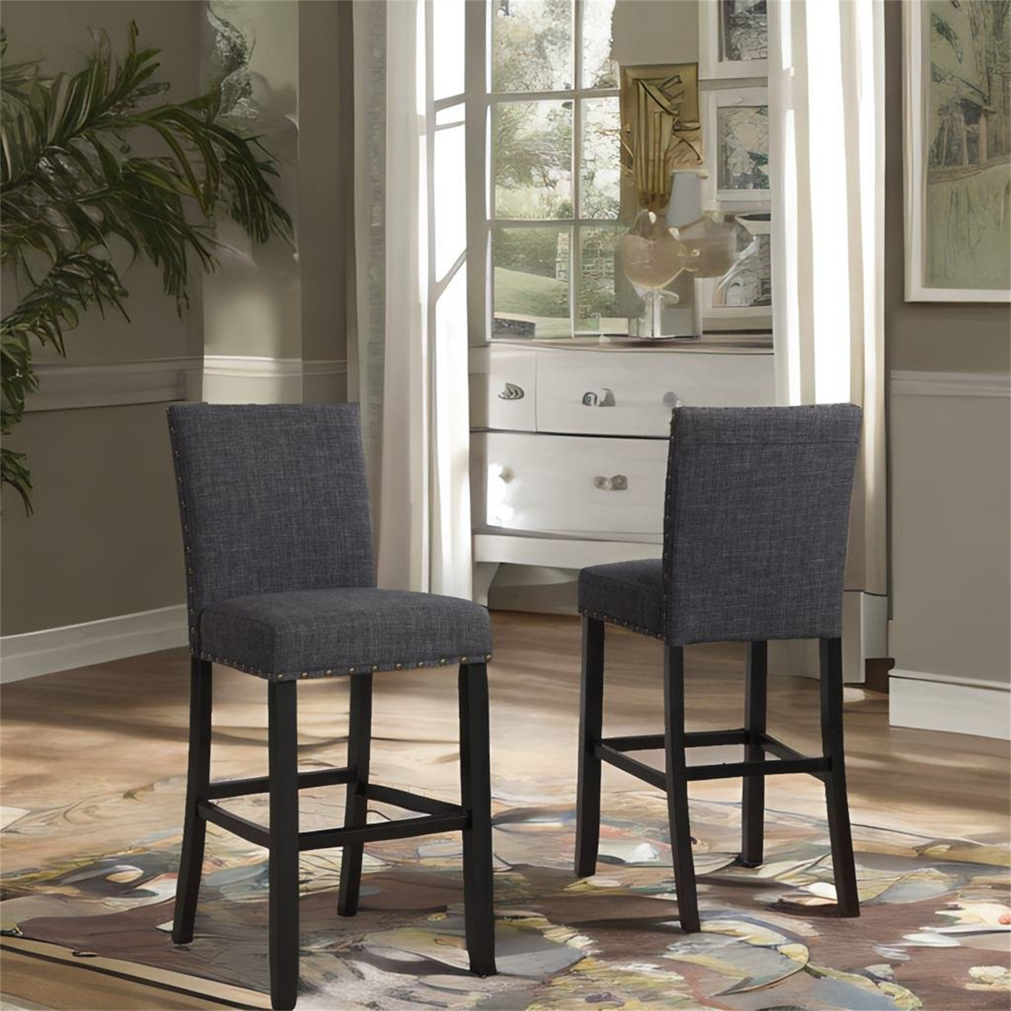 Wildon Home® Fabric Bar Stools With Nailhead Trim, Set Of 2 Wayfair