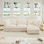 Canapé modulaire en L avec housse en L, canapé-lit en chenille confortable avec repose-pieds convertible et 2 grands coussins, ensemble de canapé moderne surdimensionné à 3 places pour bureau de salon, crème