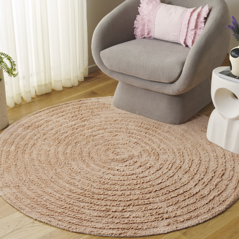 Tapis d'intérieur en coton recyclé touffeté à la main lavable à la machine Easy Care 228, Rond 5 pi