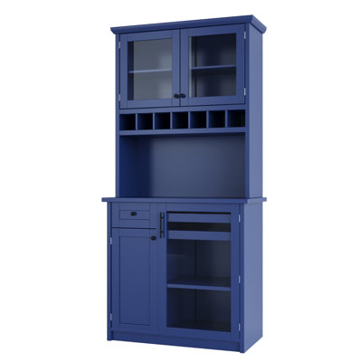 Farmhouse Freestanding Buffet With Hutch, Tall Kitchen Pantry Storage Cabinet With Wine Rack And Adjustable Shelves For Dining Room
