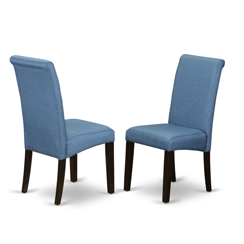 Chaises de salle à manger Barry Classic Parsons - Ensemble de 2 chaises rembourrées en tissu de couleur bleue, Cappuccino