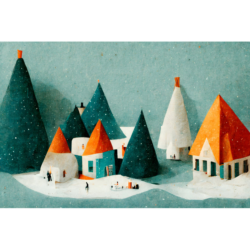 «Cute Paper Village», art mural sur toile tendue, H 16 po x l 24 po