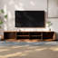 Meuble télé moderne en noyer de 240 cm (94,5 po) avec portes vitrées cintrées et rangement