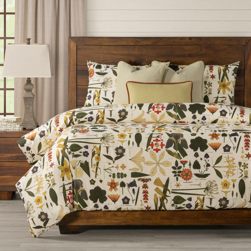 Botanical Print Duvet Cover & Insert Set, California King Duvet Cover + 2 Shams + 3 Pillows
