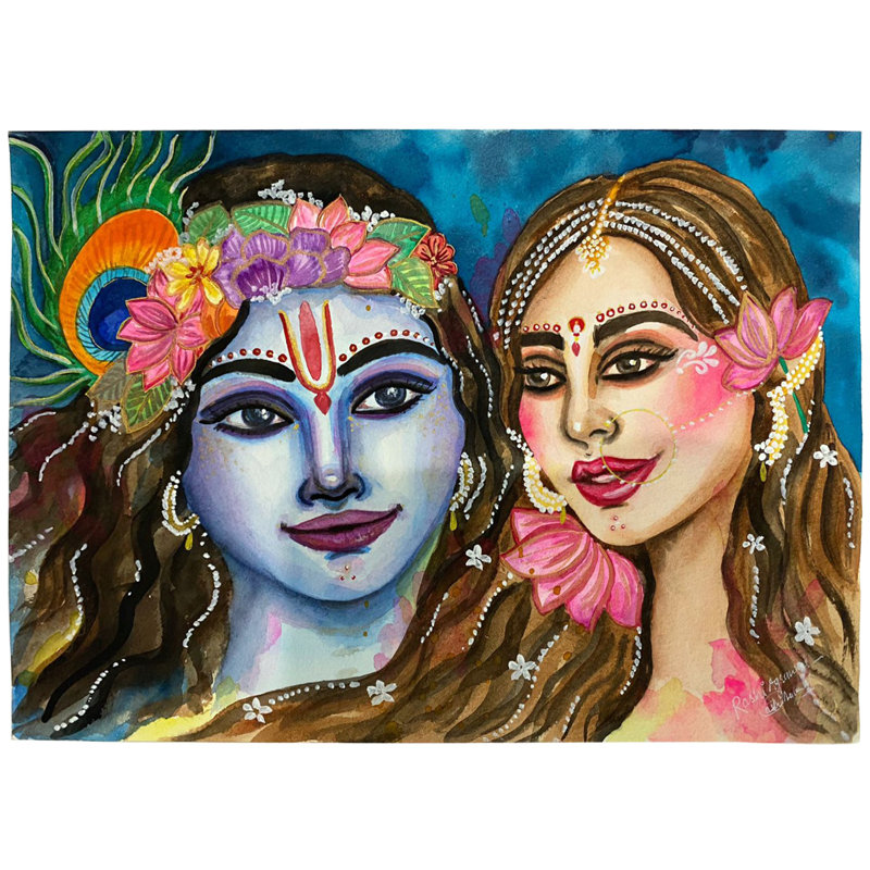 Radha Krishna | Aquarelle sur papier de coton | Par Rashi Agrawal