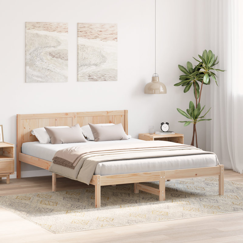 Bed Frame with Headboard Solid Pine Wood, Kingsize (5'), Natural