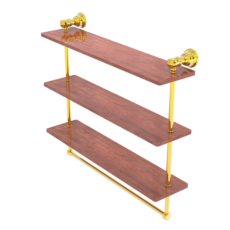 Étagère murale en bois triple Freyja, H 19,7 po x l 22 po x P 5,54 po, Laiton poli