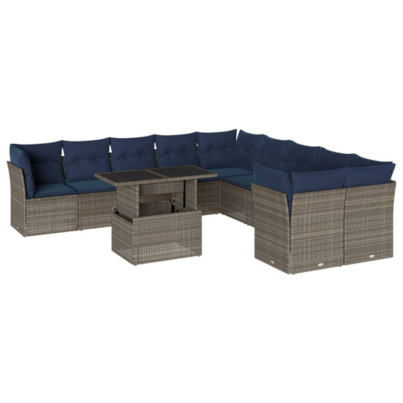 Ensemble de canapé de patio 11 pièces avec coussins en rotin de polyester, Gris, Marine