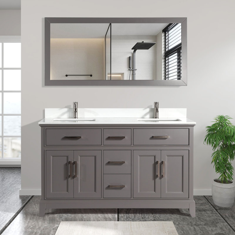  Ensemble de meuble-lavabo double 60 "avec miroir 60", Gris
