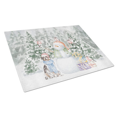 Australian Shepherd Blue Merle And Tan With Christmas Presents Glass Cutting Board Largecutting Board
