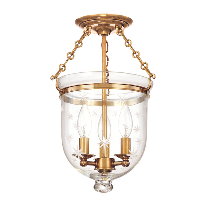 Williamsburg Hampton Glass Semi Flush Mount, Aged Brass/C3