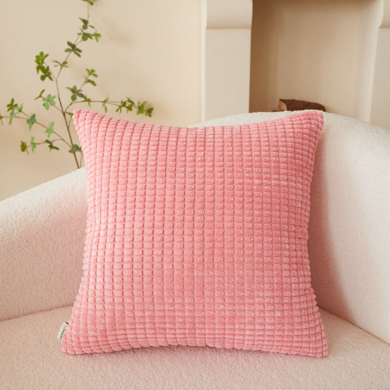 Light Pink  Set of 2 Corduroy Reversible Throw Pillows size  18"x18" square FULL set with inserts, 18" H x 18" W, Light Pink