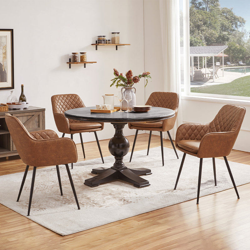 Upholstered Dining Chair with Modern Tufted PU Leather, Brown