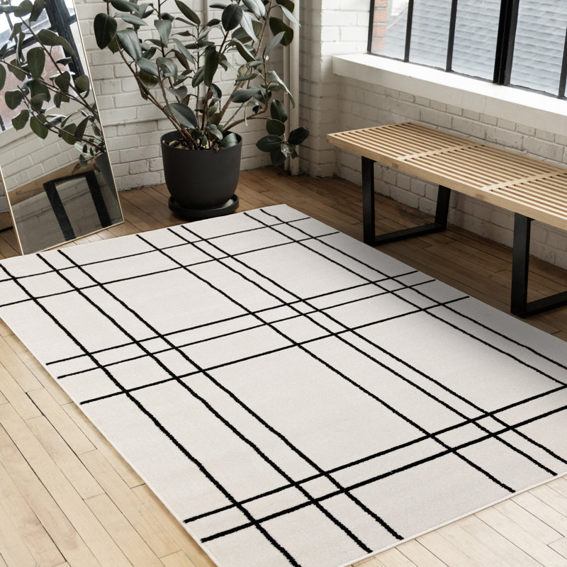 Tapis à carreaux blanc et noir, 7 pi 10 po x 10 pi 6 po